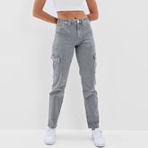 Vendeur de jeans droits taille haute délavés pantalons en denim décontractés